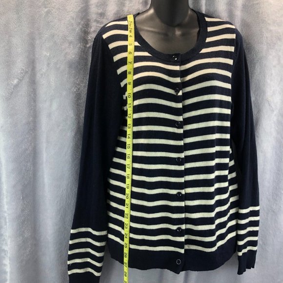 Gap Womens Sz L Navy Blue and White Long Sleeve Sequined Cardigan Button up Swea - Picture 5 of 14